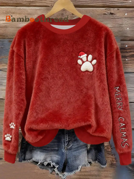 Women’s Christmas Cute Dog Paws Flannel Hoodie Flannel Hoodie Red / S