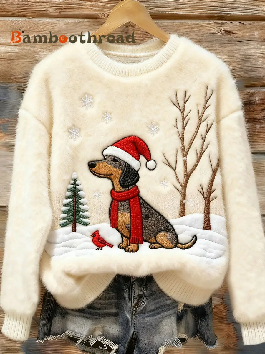 Women’s Christmas Dachshund Dog Art Cozy Flannel Sweater As picture / S