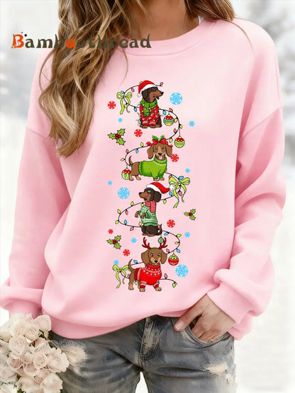 Women’s Christmas Dachshund Through The Snow Print Casual Sweatshirt Pink / S