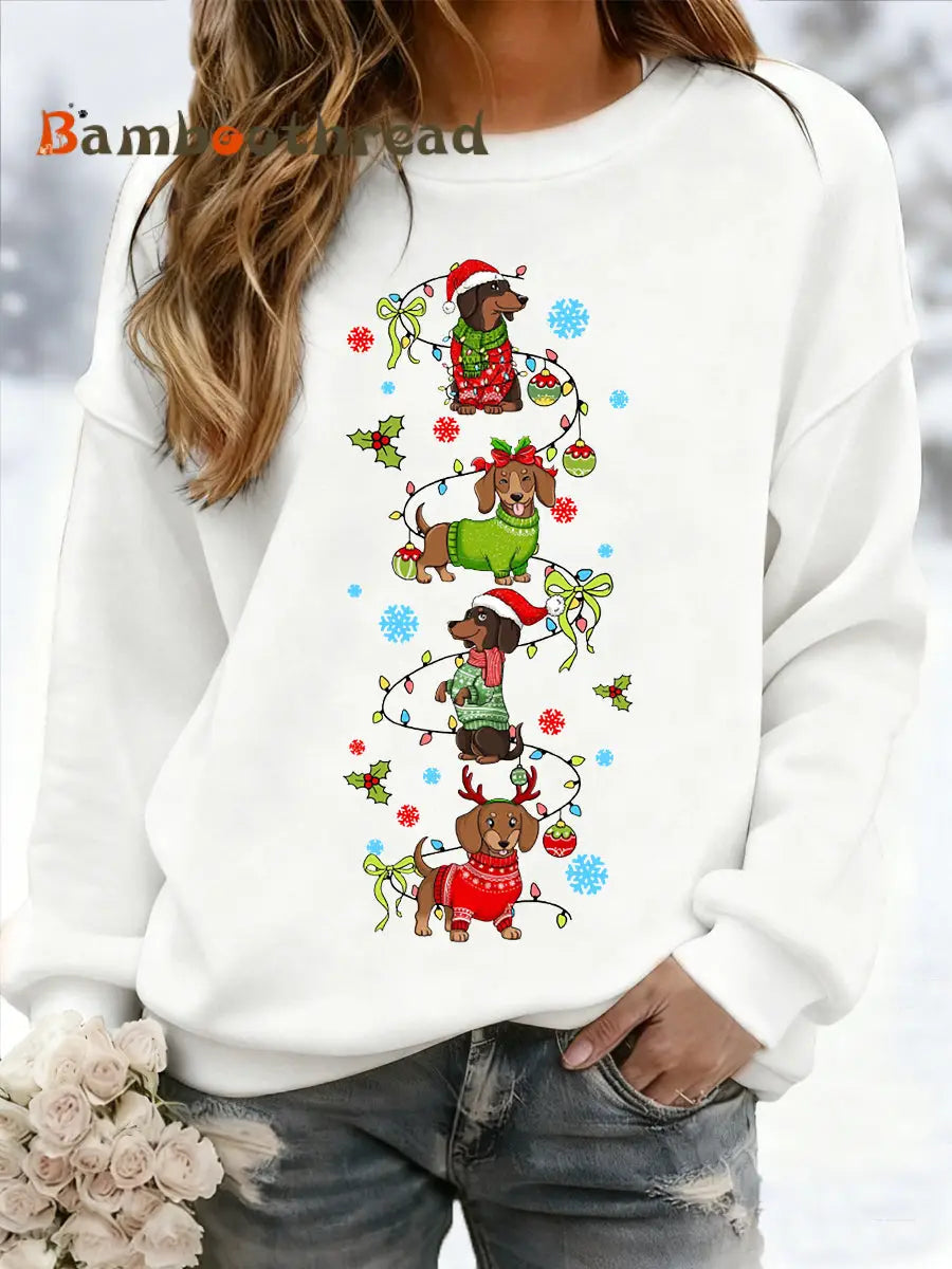 Women’s Christmas Dachshund Through The Snow Print Casual Sweatshirt White / S