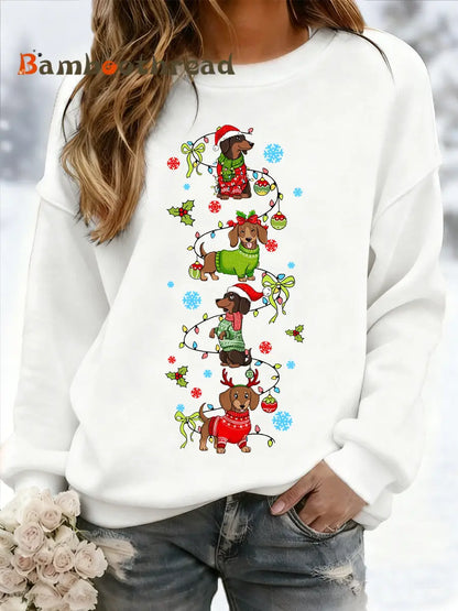 Women’s Christmas Dachshund Through The Snow Print Casual Sweatshirt White / S