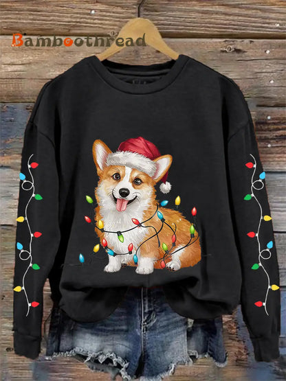 Women’s Christmas Lights Corgi Print Casual Sweatshirt Black / S