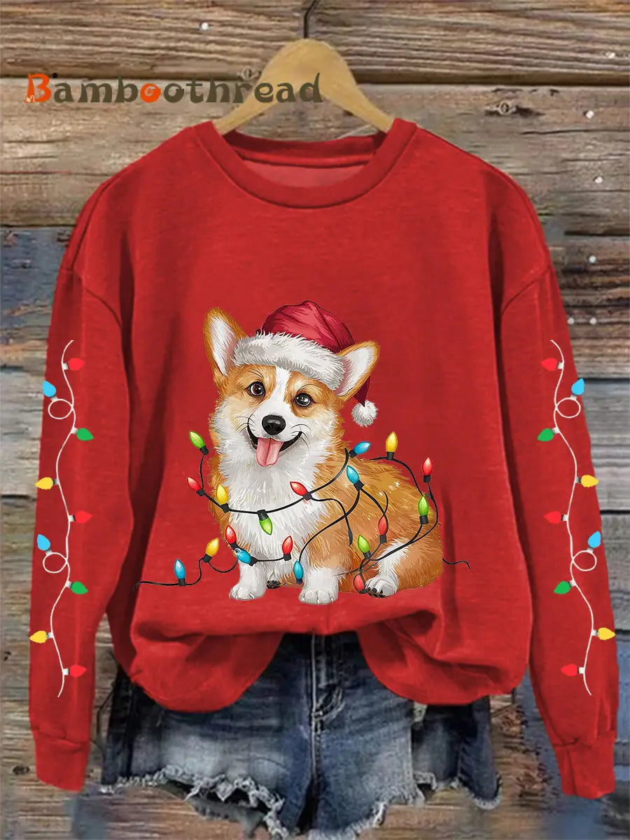 Women’s Christmas Lights Corgi Print Casual Sweatshirt Red / S