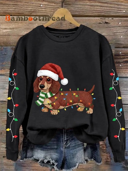 Women’s Christmas Lights Dachshund Print Casual Sweatshirt Black / S