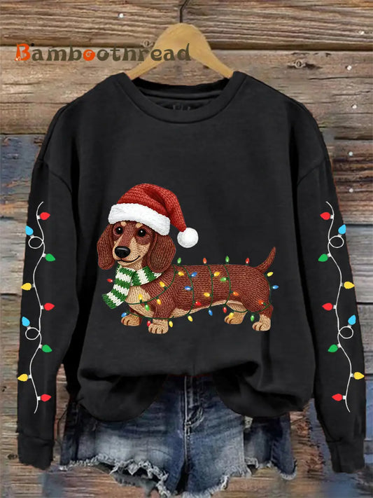 Women’s Christmas Lights Dachshund Print Casual Sweatshirt Black / S