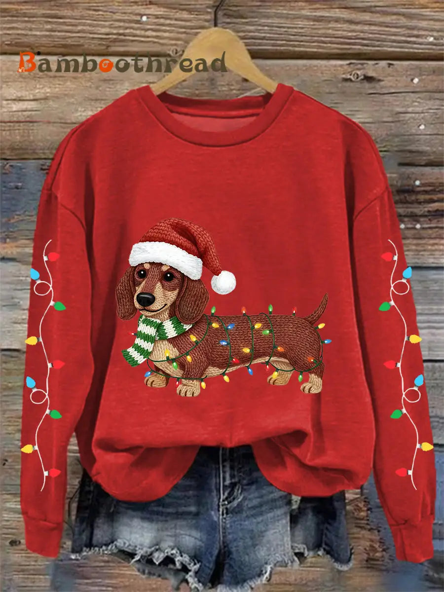 Women’s Christmas Lights Dachshund Print Casual Sweatshirt Red / S