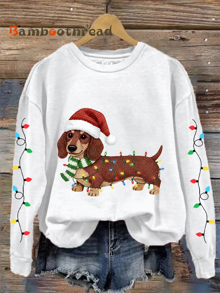 Women’s Christmas Lights Dachshund Print Casual Sweatshirt White / S