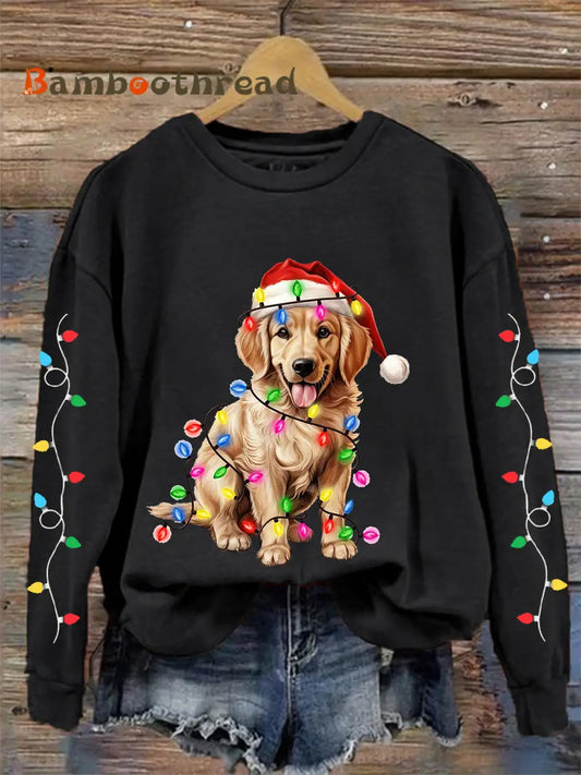 Women’s Christmas Lights Dog Print Casual Sweatshirt Black / S