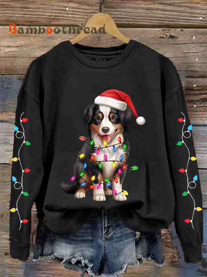 Women’s Christmas Lights Dog Print Casual Sweatshirt Black / S
