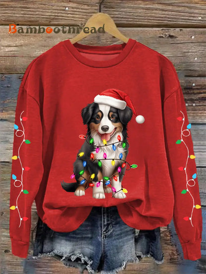 Women’s Christmas Lights Dog Print Casual Sweatshirt Red / S