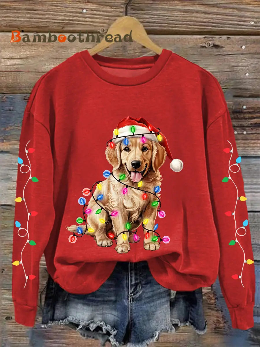 Women’s Christmas Lights Dog Print Casual Sweatshirt Red / S