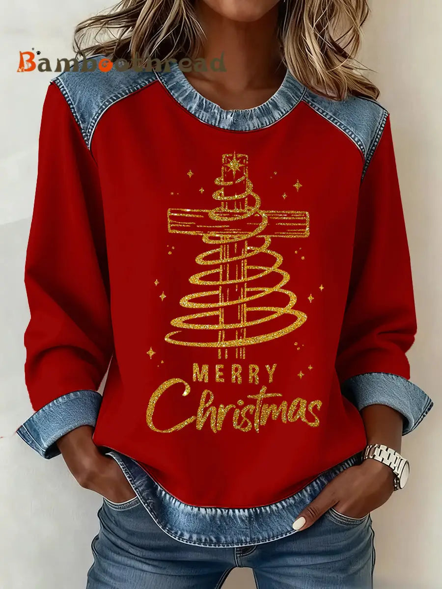 Women’s Christmas Pattern Patchwork Art Sweatshirt