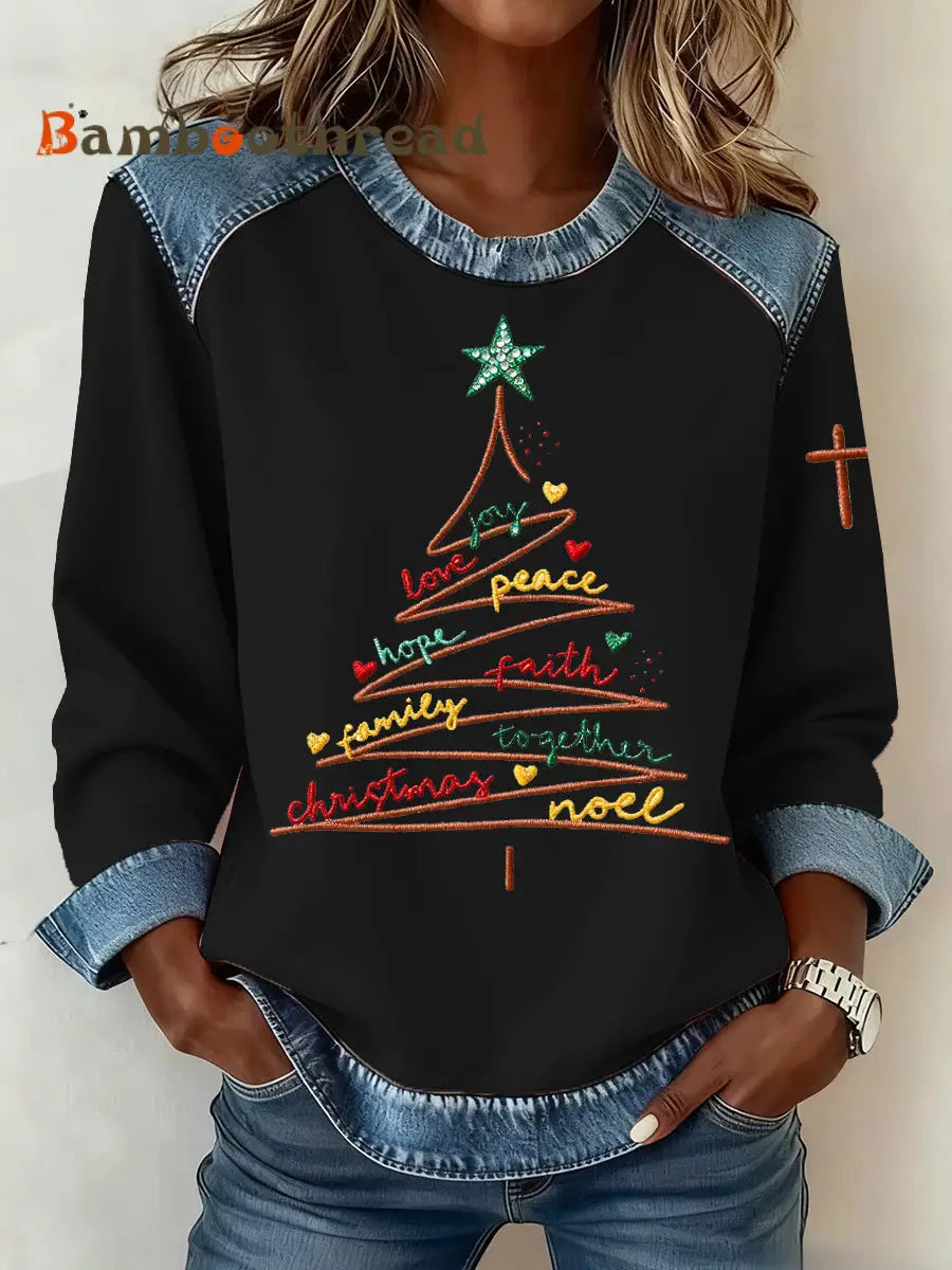 Women’s Christmas Pattern Patchwork Art Sweatshirt Black / S