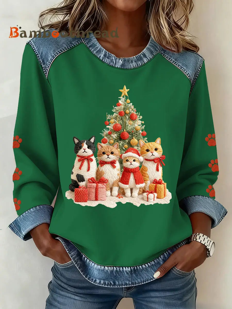 Women’s Christmas Pattern Patchwork Art Sweatshirt Green / S