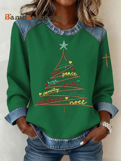 Women’s Christmas Pattern Patchwork Art Sweatshirt Green / S