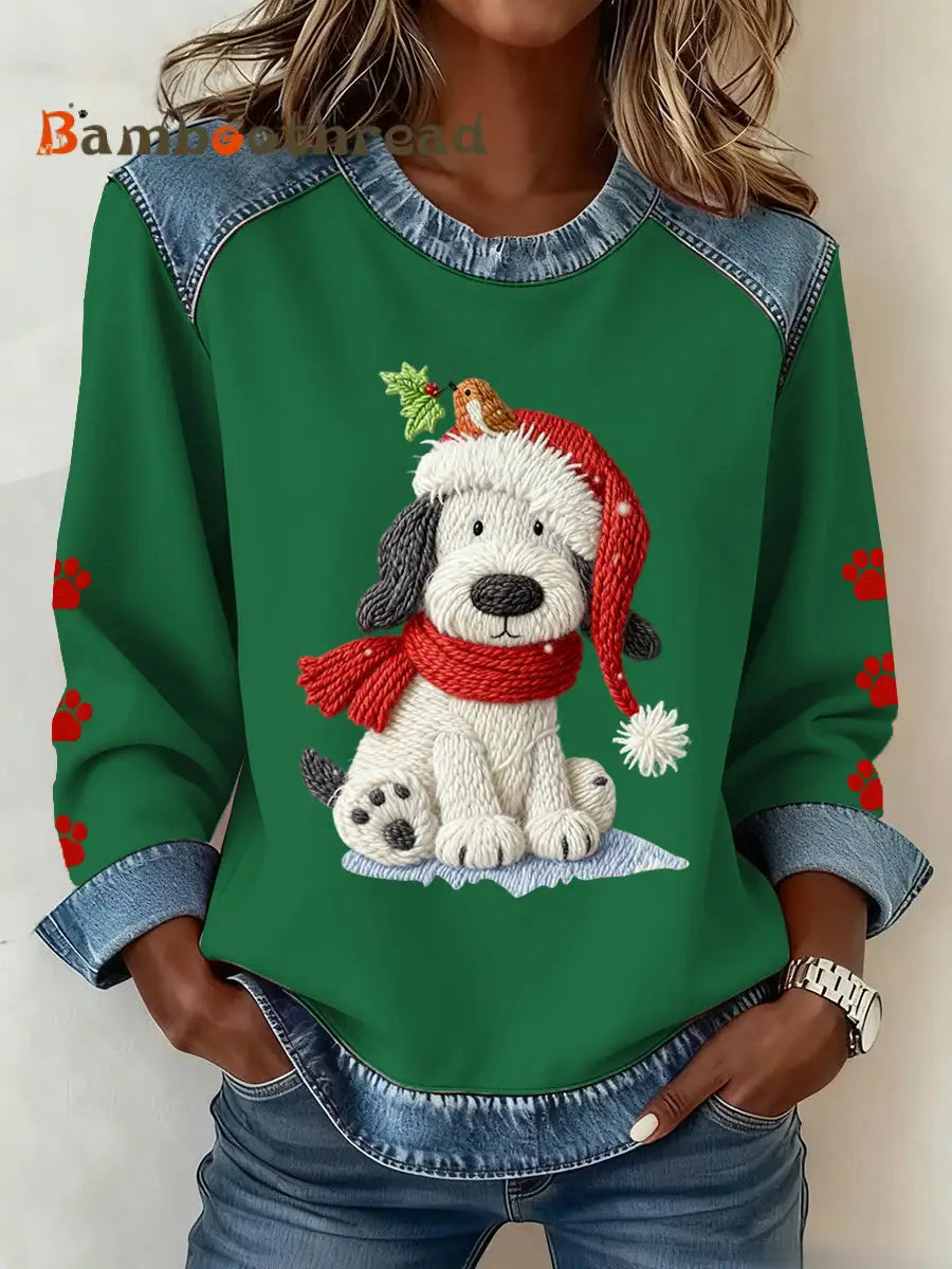 Women’s Christmas Pattern Patchwork Art Sweatshirt Green / S
