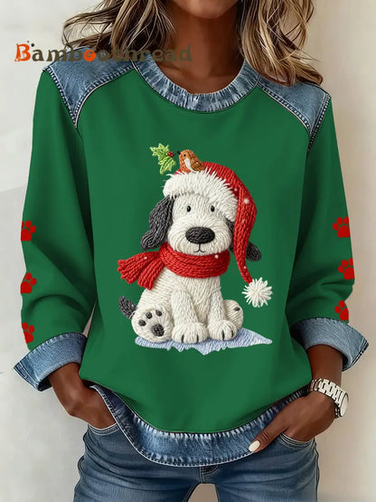 Women’s Christmas Pattern Patchwork Art Sweatshirt Green / S