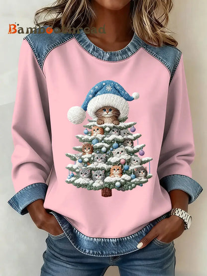 Women’s Christmas Pattern Patchwork Art Sweatshirt Pink / S