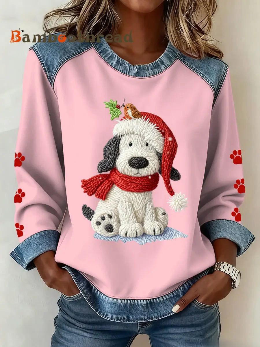 Women’s Christmas Pattern Patchwork Art Sweatshirt Pink / S