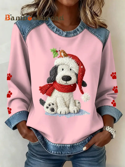 Women’s Christmas Pattern Patchwork Art Sweatshirt Pink / S