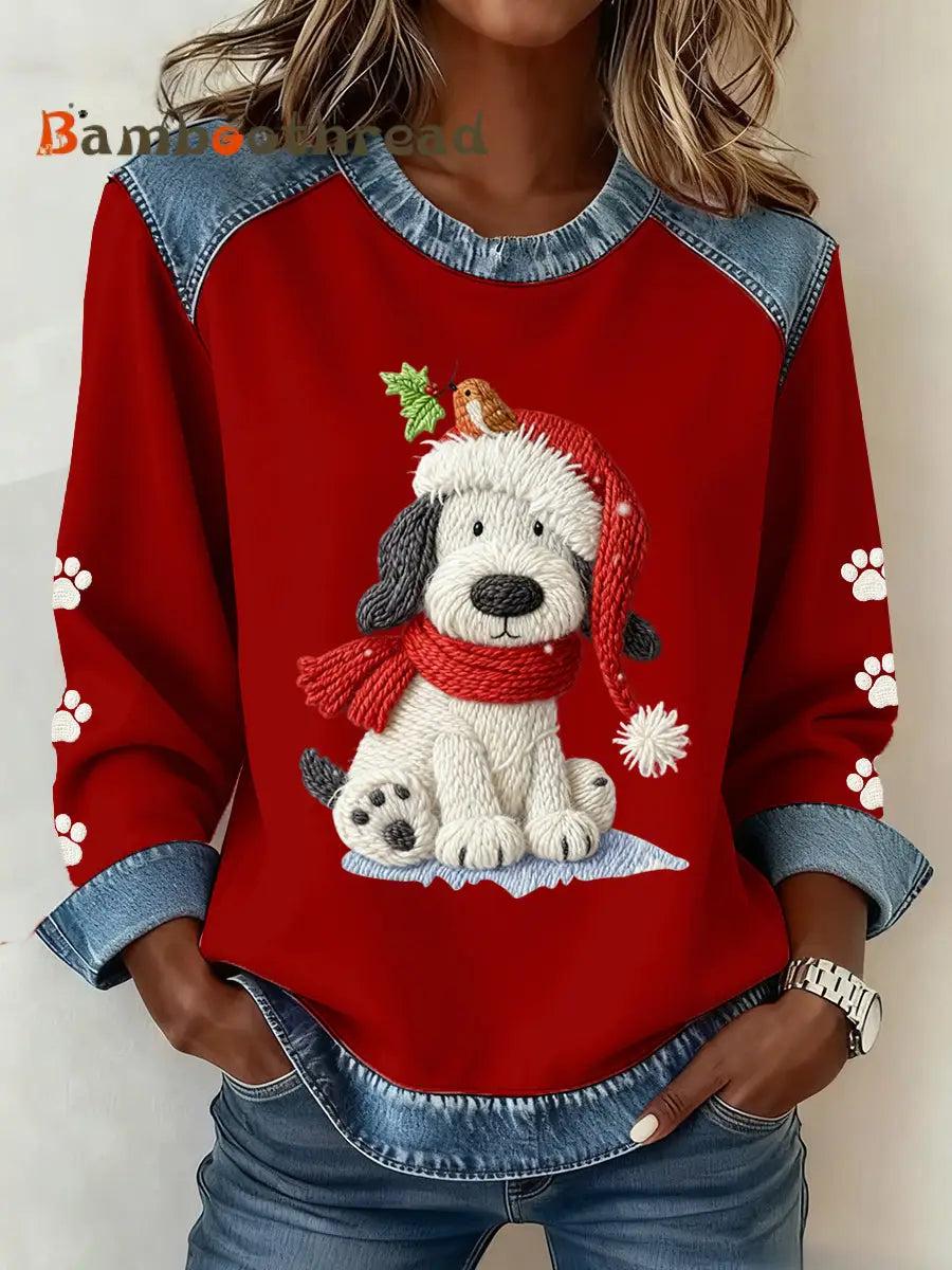 Women’s Christmas Pattern Patchwork Art Sweatshirt Red / S