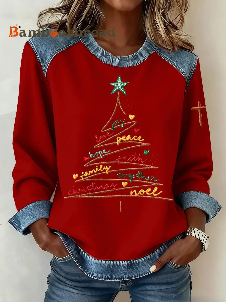 Women’s Christmas Pattern Patchwork Art Sweatshirt Red / S