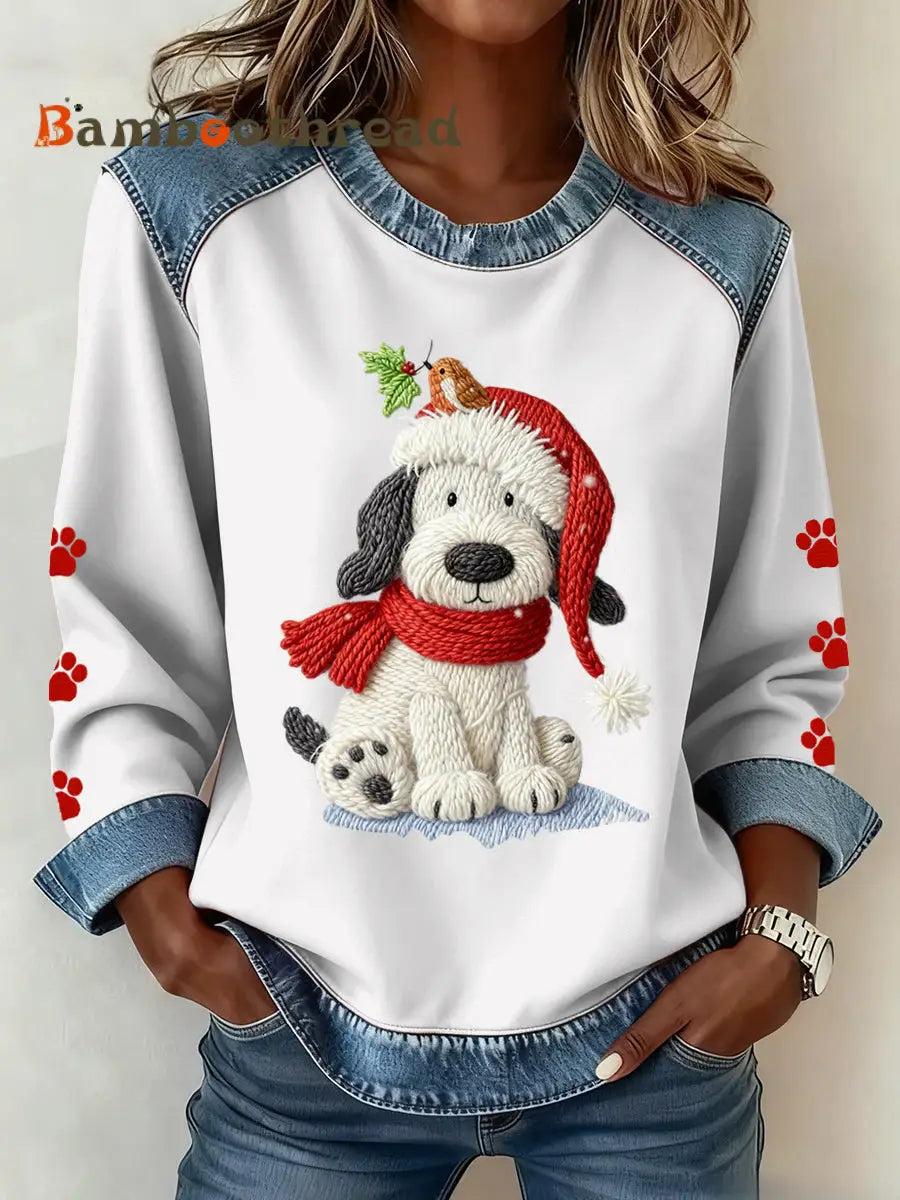 Women’s Christmas Pattern Patchwork Art Sweatshirt White / S