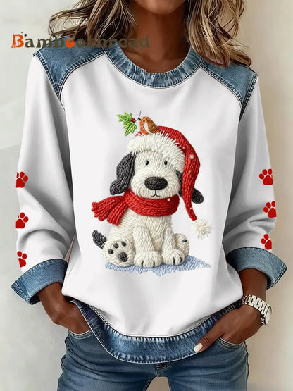 Women’s Christmas Pattern Patchwork Art Sweatshirt White / S