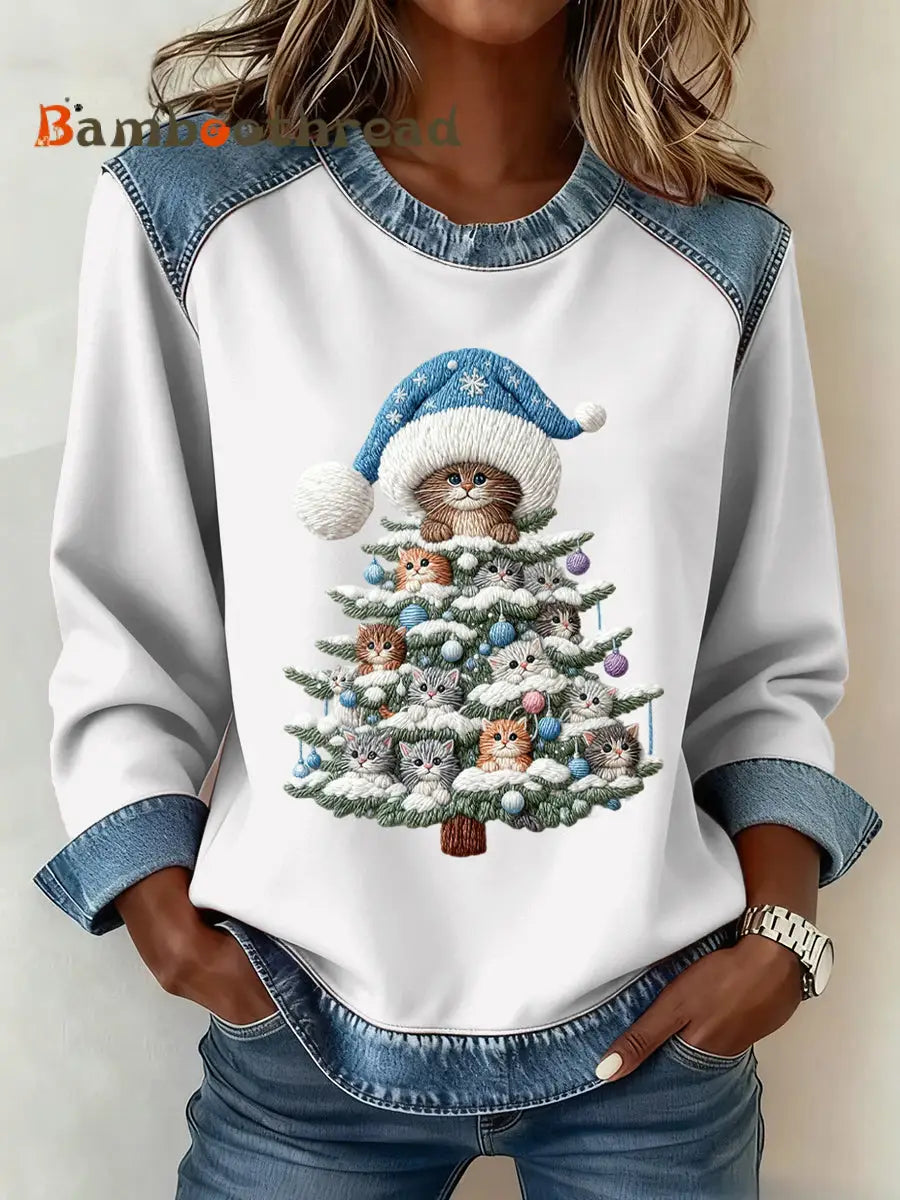 Women’s Christmas Pattern Patchwork Art Sweatshirt White / S