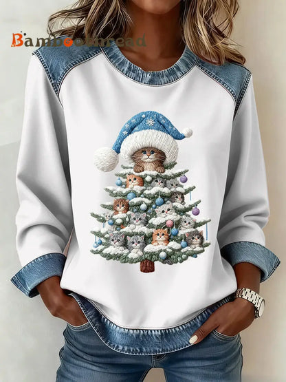 Women’s Christmas Pattern Patchwork Art Sweatshirt White / S