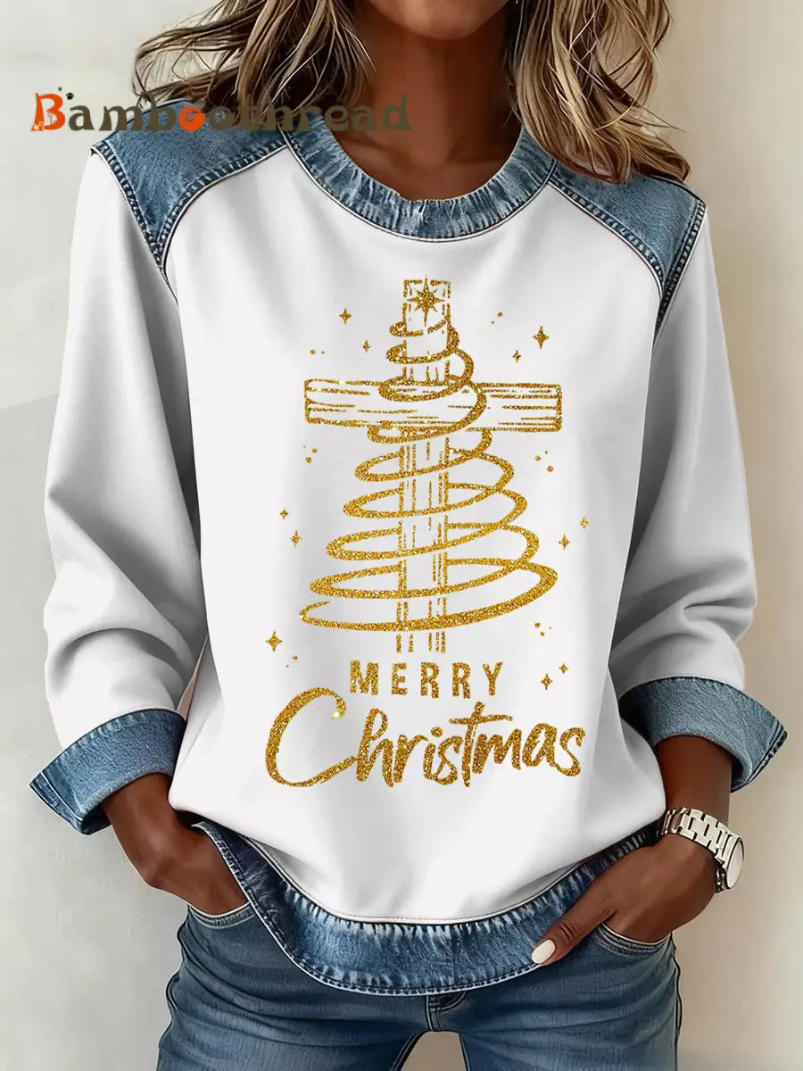 Women’s Christmas Pattern Patchwork Art Sweatshirt White / S