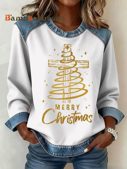Women’s Christmas Pattern Patchwork Art Sweatshirt White / S