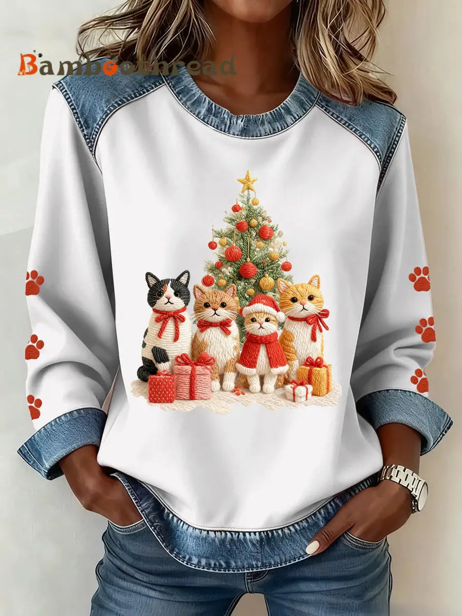 Women’s Christmas Pattern Patchwork Art Sweatshirt White / S