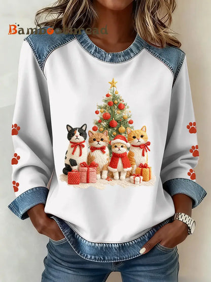 Women’s Christmas Pattern Patchwork Art Sweatshirt White / S