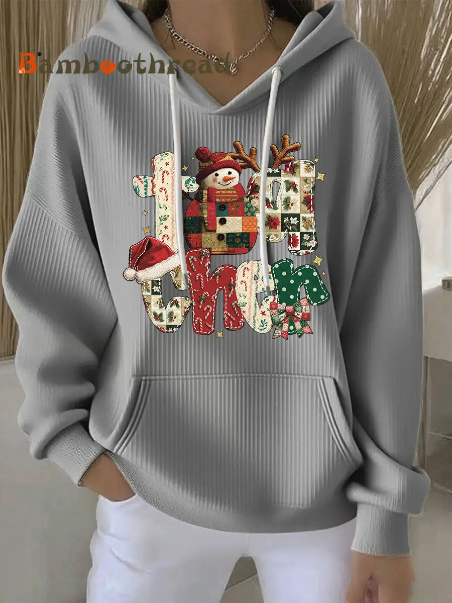 Women’s Christmas Print Casual Hoodie Gray / S
