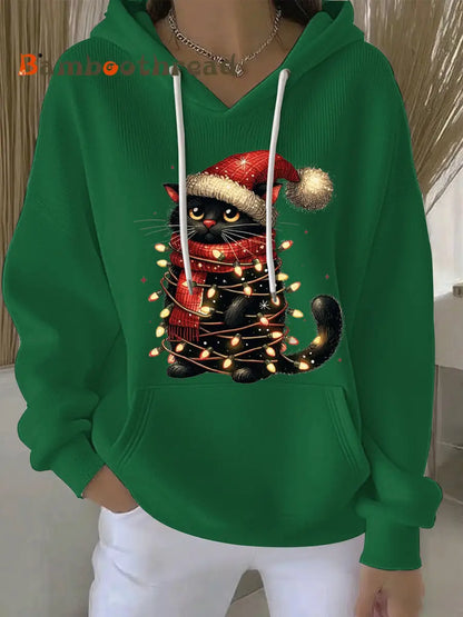 Women’s Christmas Print Casual Hoodie Green / S