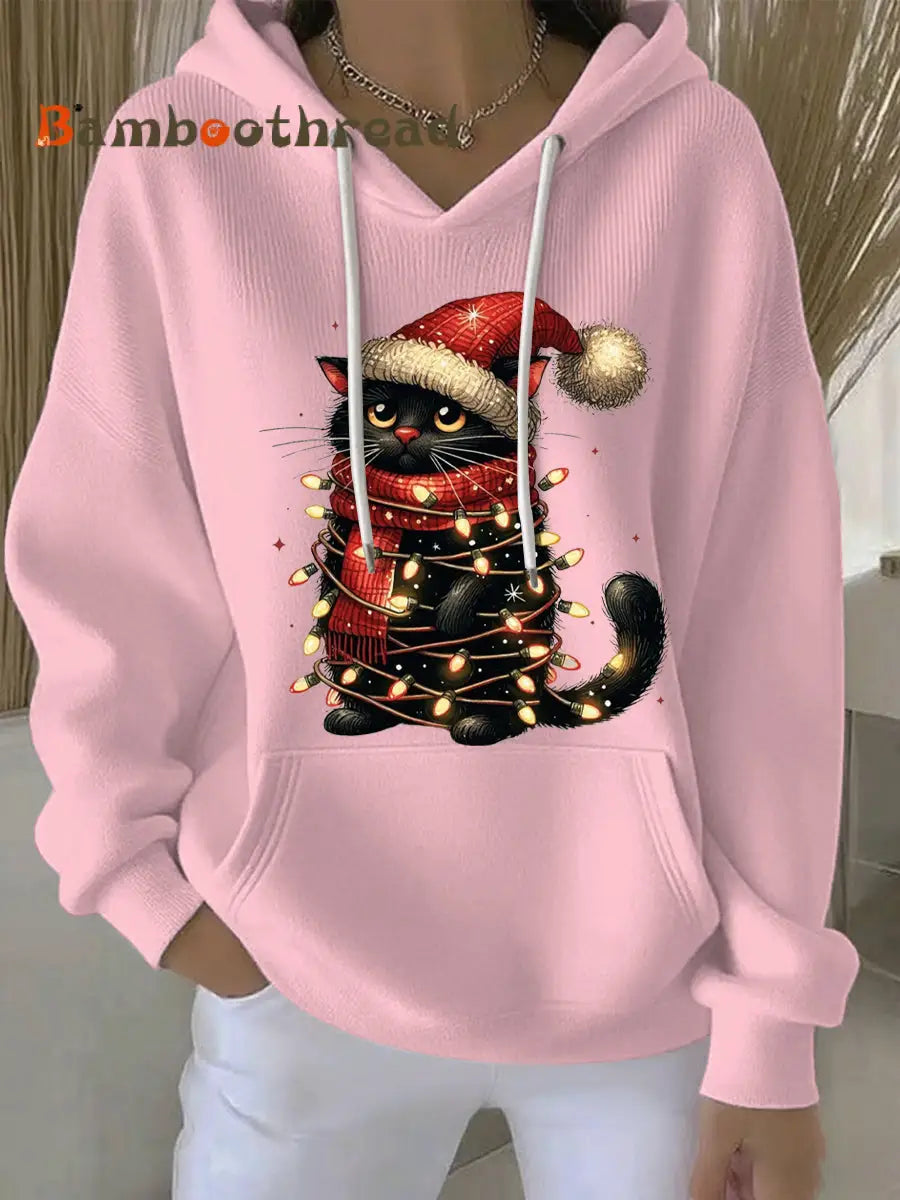 Women’s Christmas Print Casual Hoodie Pink / S