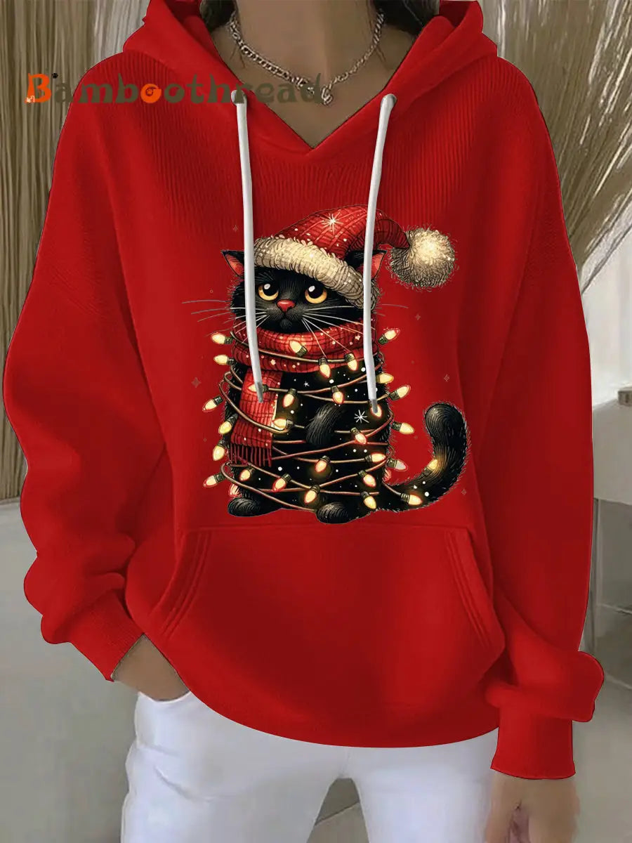 Women’s Christmas Print Casual Hoodie Red / S