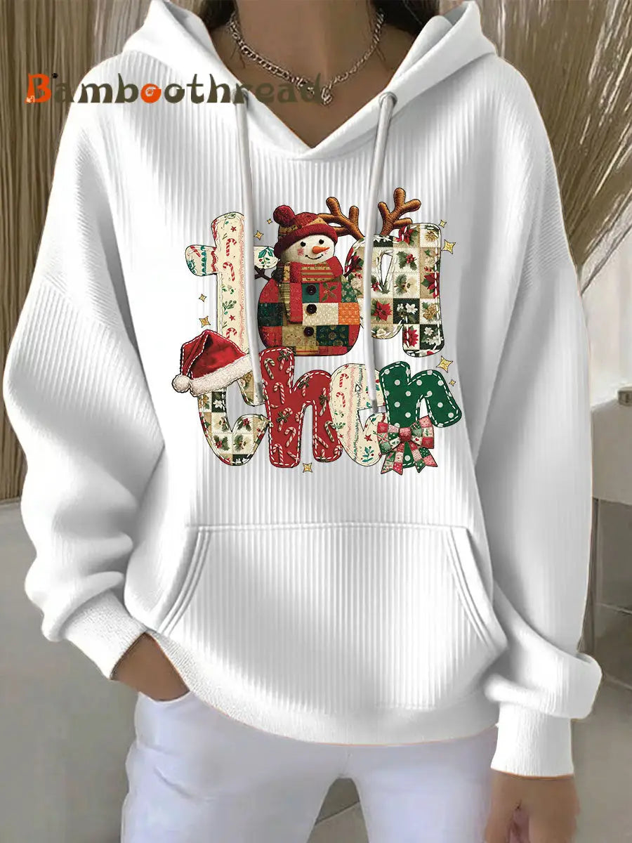 Women’s Christmas Print Casual Hoodie White / S