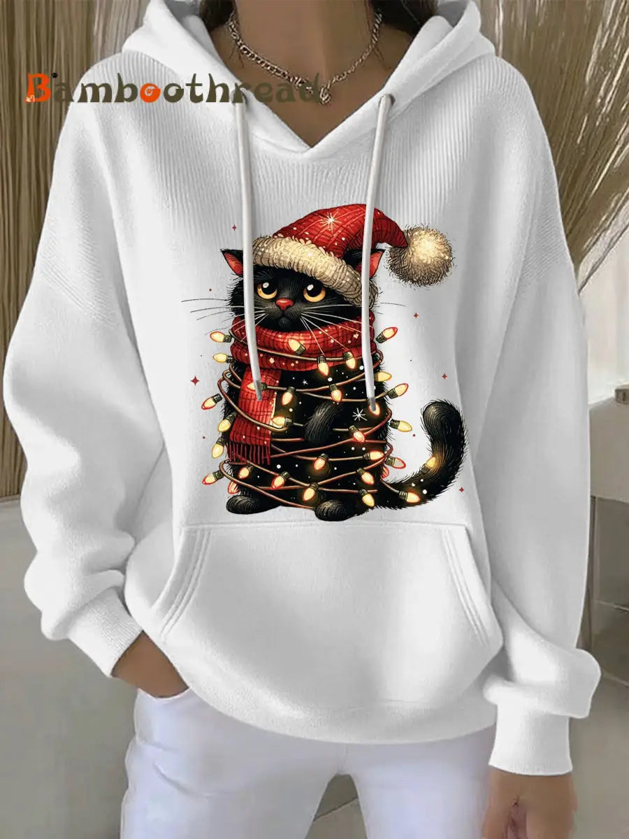 Women’s Christmas Print Casual Hoodie White / S