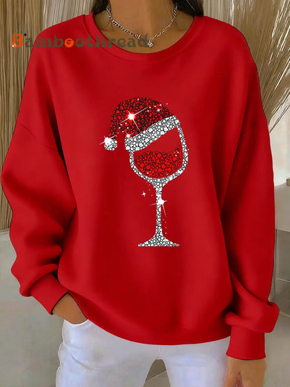 Women’s Christmas Red Wine Glass Print Casual Sweatshirt Red / S