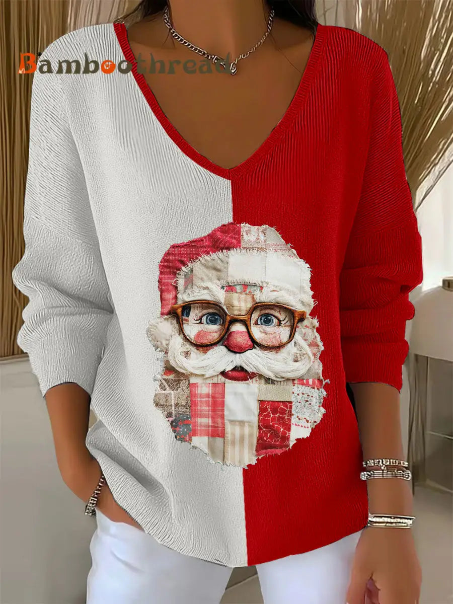 Women’s Christmas Santa V-neck tops Red / S