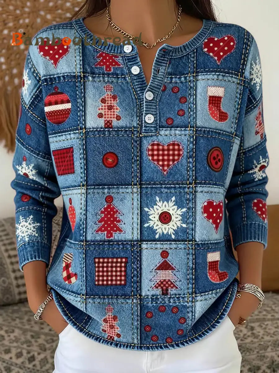Women’s Christmas Tree Art Printed Long Sleeve Top As picture / S