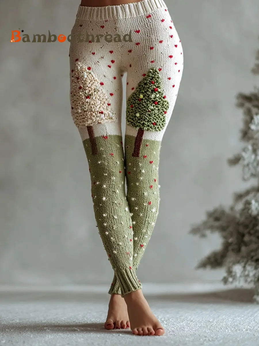 Women’s Christmas Tree Color-Block Leggings Green / S