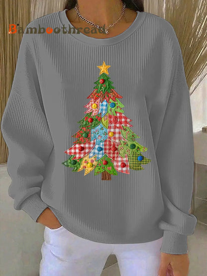 Women’s Christmas Tree Print Casual Sweatshirt Gray / S