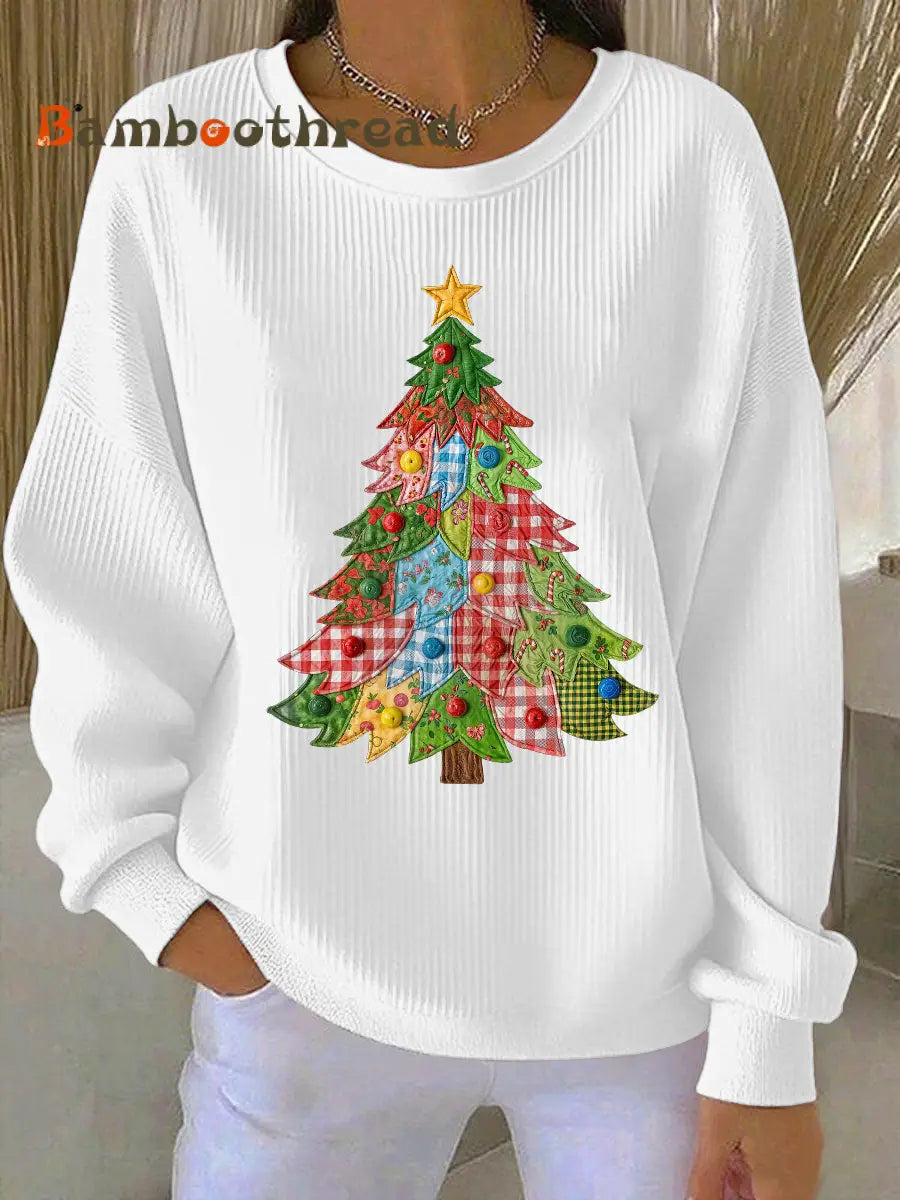 Women’s Christmas Tree Print Casual Sweatshirt White / S