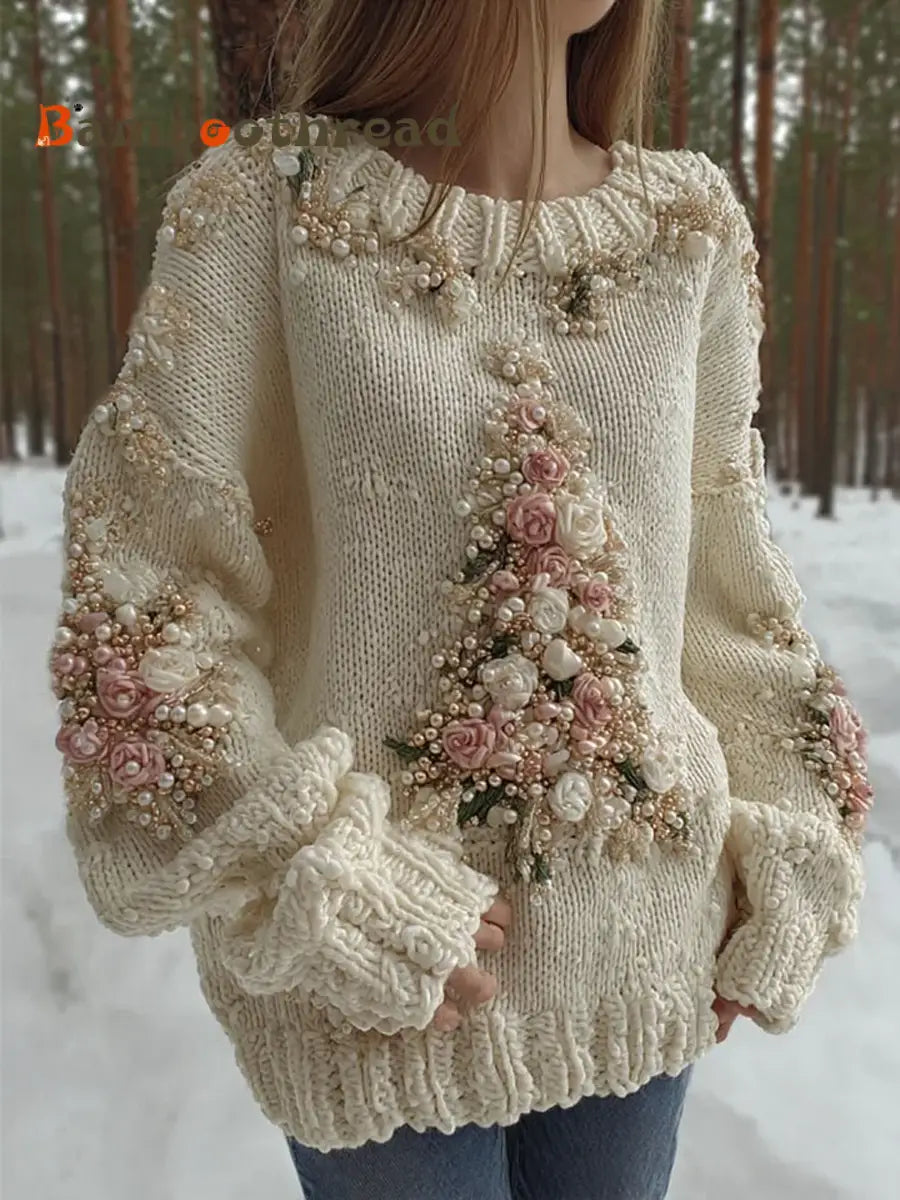 Women’s Women’s Christmas tree print faux sweater White / S