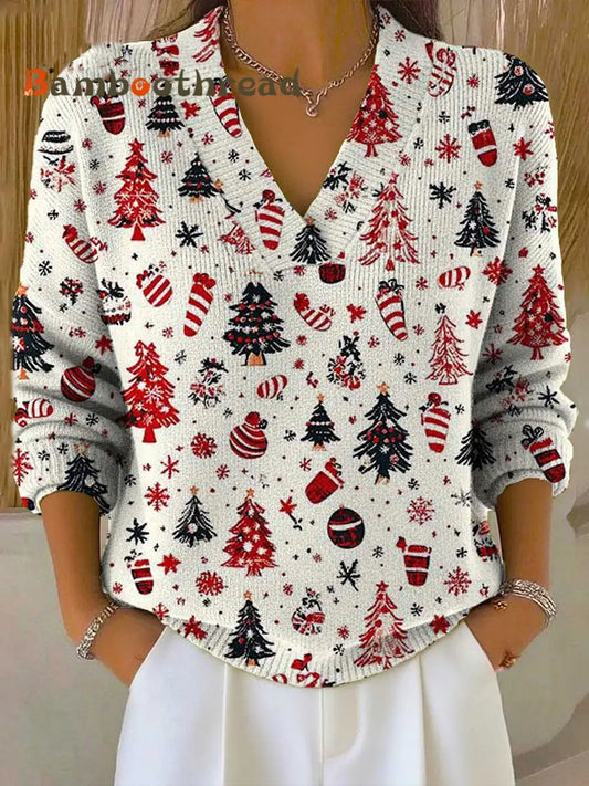 Women’s Christmas V-neck Imitation Sweater As picture / S