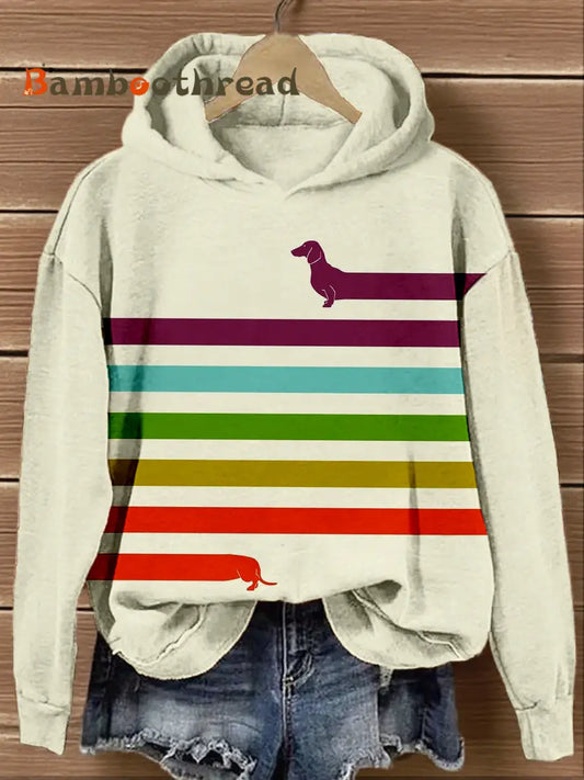 Women’s Colorful Dachshund Art Print Hoodie As picture / S