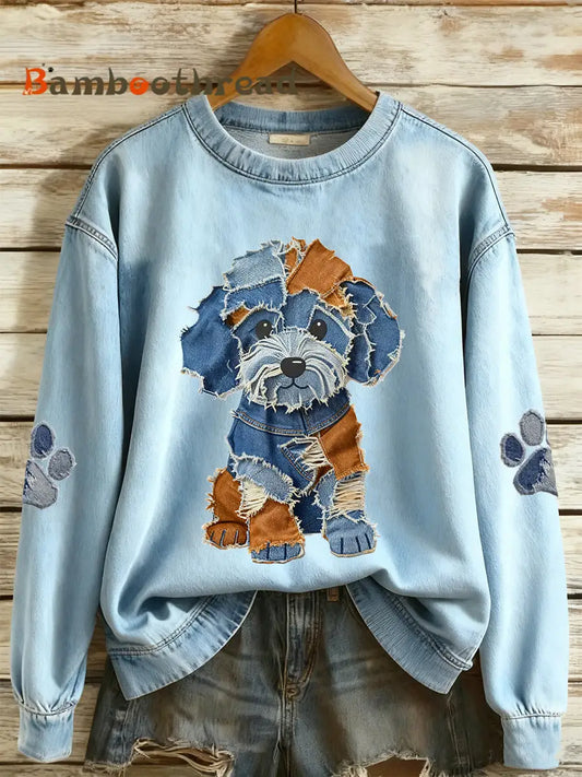 Women’s Cowboy Collage Animal Printed Long Sleeved Sweatshirt Blue / S